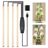 RWNTAO LED Plant Growing Lamp Strips, Full Spectrum 3500K Grow Light for Indoor Plants with 3/9/12H Timer and 10 Dimmable Levels for Green House Hydroponics Succulent, 4 Head 13 Inches