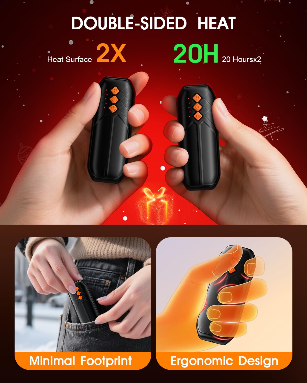 AI Hand Warmers Rechargeable 2 Pack - 6000mAh Electric Hand Warmer with LED Lights, 5-Temp Smart Control, Portable Pocket Heater, Gifts for Christmas, Outdoor, Hunting, Golf, Camping Accessories