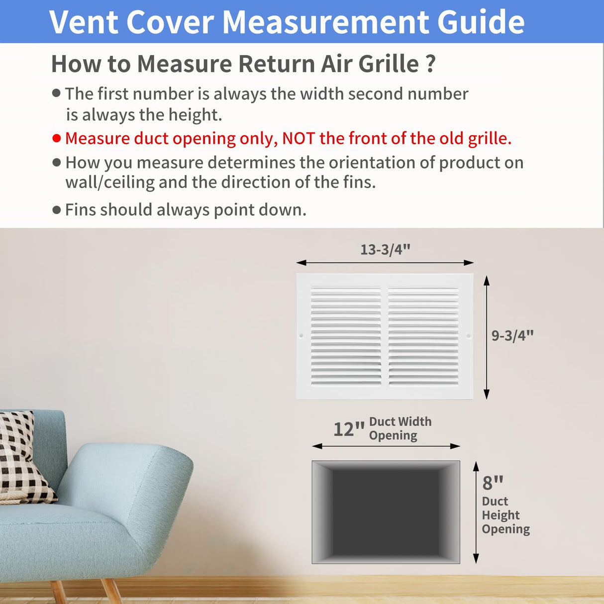 Howeall 12"W x 8"H [Duct Opening Size] Steel Return Air Grille, Air Return Vent Cover for Ceiling and Sidewall - HVAC Air Vent Covers - [Outer Dimensions: 13.75"W x 9.75"H]
