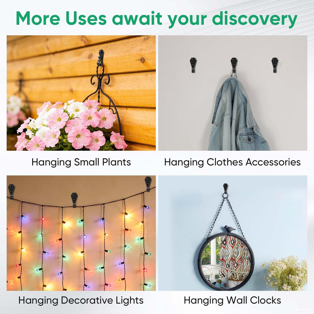 HiGift 40 Pack String Light Hanger Hooks, Stainless Steel Light Clips Black, Outdoor Screw Hooks Rope Light Clips for Hanging Christmas Light, Plants, Party Light Wire and Led Fairy Led Light Clips