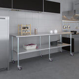 AmGood 30 in. x 96 in. Stainless Steel Work Table with Wheels | Metal Kitchen Food Prep Table | NSF