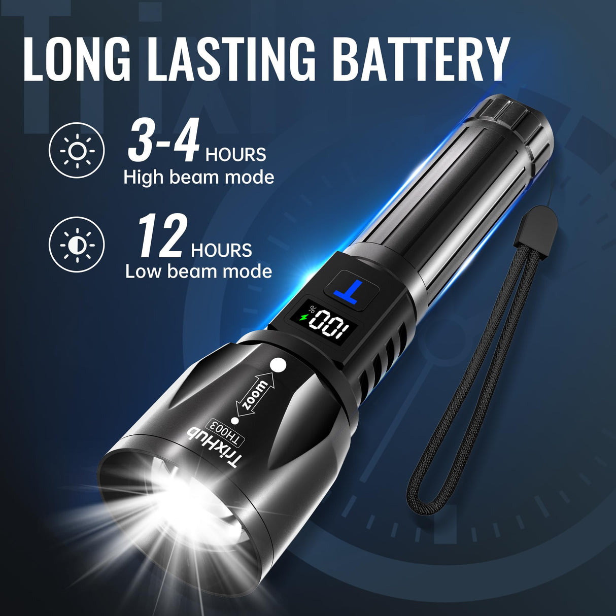 TrixHub Rechargeable Flashlights 99000High Lumens 2Pack, 5Mode Flash Light with LCD Digital Display, Super Bright Adjustable Tactical Flashlight, High Powered LED Handheld Flashlight for Home