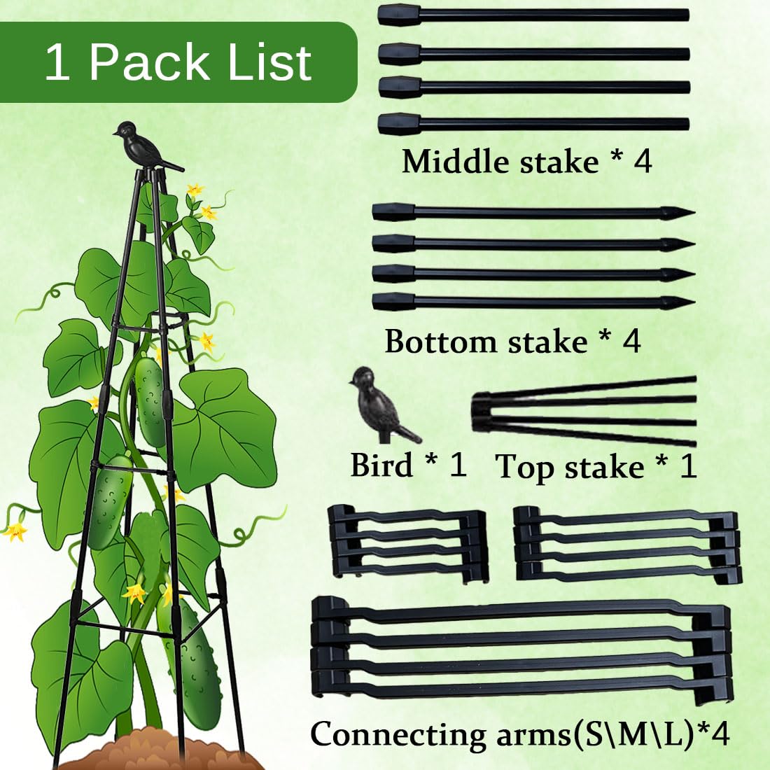 Garden Trellis, 47" Plant Trellis for Potted Plants Flowers Vegetables and Vines,Tomato Cage Tower,Garden Obelisk Trellis,Plant Support Stand for Climbing Plants Outdoor and Indoor-2 Pack