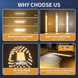 Under Cabinet Lights,88 LED Operated Motion Sensor Light Indoor,2200mAh USB Rechargeable Closet Lights, 6 Pack Magnetic Dimmable Closet Lights，Wireless Under Counter Lights for Kitchen, Stairs