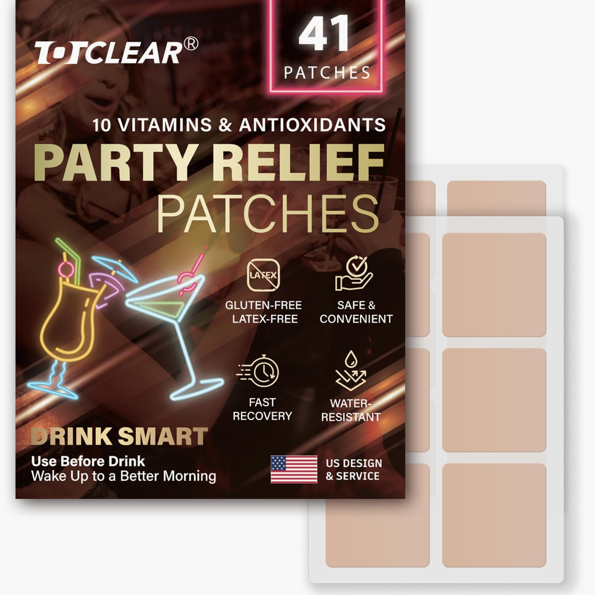 TOTCLEAR Party Relief Patches: Party Recovery Patches - Use Before Drinking Wake Up to a Better Morning (41pcs)
