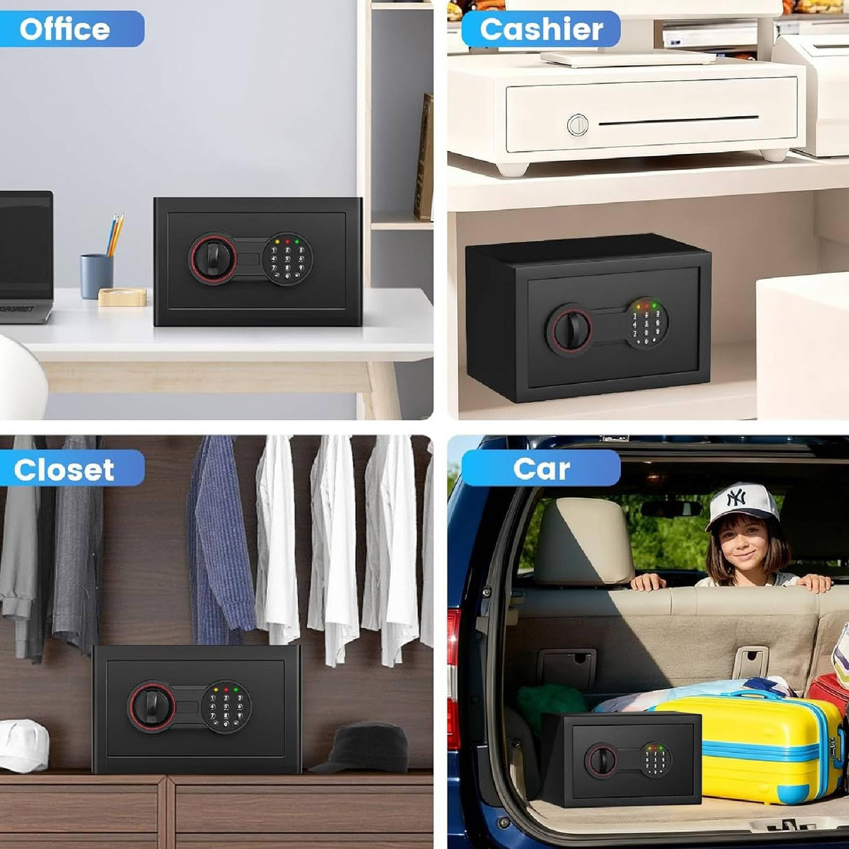 Small Safe for Home, 6.69"H Safe Box with Fireproof Waterproof Bag for College Dorm Room, Money Safe with Alarm System, Sensor LED Light, Wall/Floor Mountable, Hidden Safes for Cash, Jewelry, Medicine