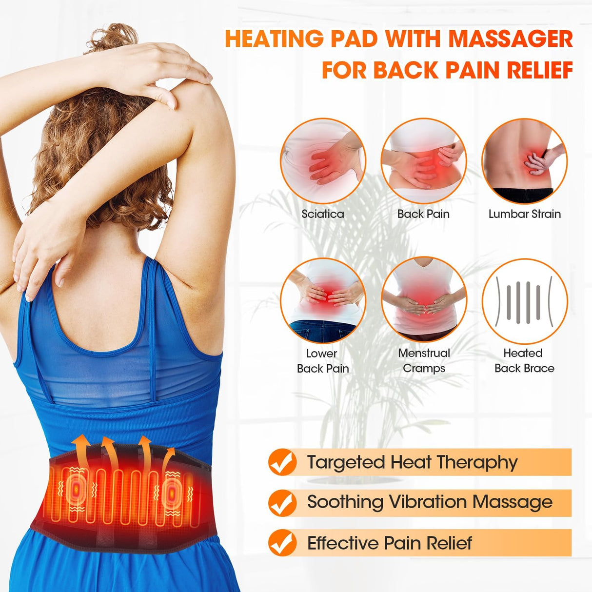CUEHEAT Heated Waist Belt, Cordless Heating Pad for Low Back, Electrical Heating and Massage, Rechargeable Battery Powered (Black Upgraded,49 inches)