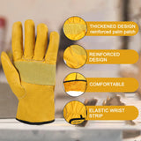 LOCCEF 2 Pairs Leather Work Gloves for Men and Women,Cowhide Leather Gloves Utility Working Gloves (Yellow, 9/L)