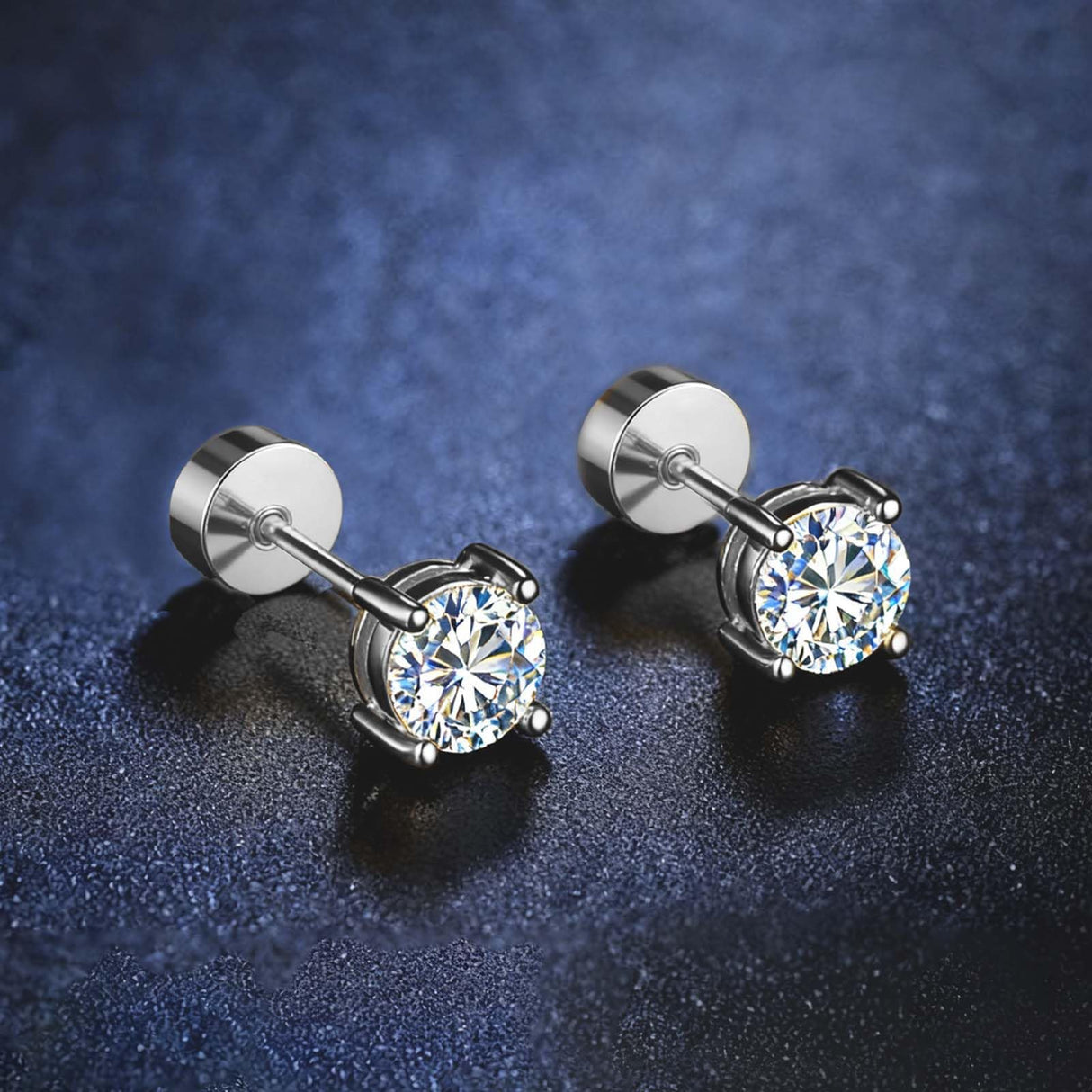 3 Pairs Moissanite Stud Earrings for Women Men S925 Sterling Silver Flat Back Earring D Color VVS1 Moissanite Cartilage Jewelry Set (Silver)