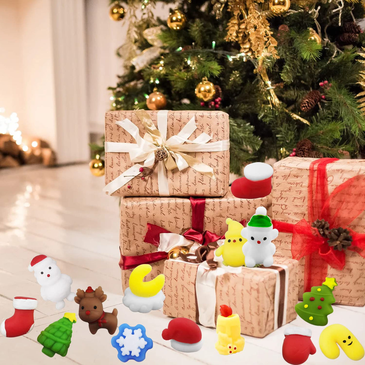 Christmas Party Favors, 120Pcs Squishies Toys for Kids, Mochi Squishy Bulk, Kawaii Mini Squeeze Toys, Goodie Bag Stuffers, Classroom Prizes for Boys Girls(Random)