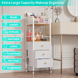 HapiRm Rolling Makeup Cart Organizer - Floor Skincare Make Up Storage with 3 Drawers, Vanity Organizer Cosmetic Display Cases Holder for Skin Care Perfume Nail Polish Brush Hair Tool