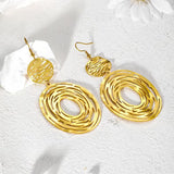 Hpoewre Gold Statement Dangle Earrings, 18K Gold Plated Hollow Out Earrings for Women, Long Dangling Bohemian Earrings, Handmade Trendy Geometric Round or Heart Drop Fish Hook Earring