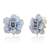 BriLove Stunning Emerald Cut Flower Leaf Stud Earrings for Women Blue
