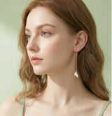 Reffeer Solid 925 Sterling Silver Leaf Chain Dangle Earrings for Women Teen Girls Leaf Dangle Drop Earrings Threader Tassel (B-18K Gold)