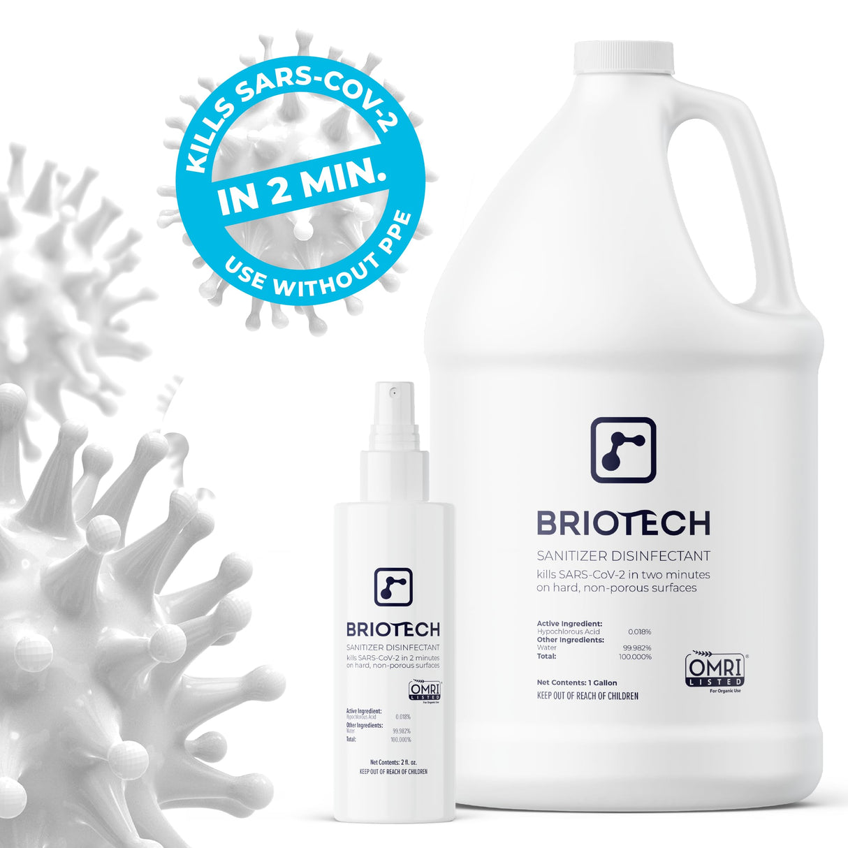 BRIOTECH Sanitizer Disinfectant Hypochlorous Spray, Kill 99.99% of Viruses & Bacteria, Control Mold, Eliminate Odor, Gentle for Nursery & Play Rooms, Food Contact Surface Sanitizer, 32 fl oz (4 Pack)