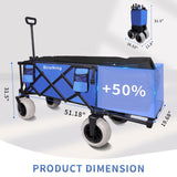51" L Beach Wagon with 9" Sand Wheels,260L Collapsible Beach Cart with Rear Tailgate,Heavy Duty Wagon for Sand, Camping, Fishing and Sport,Blue