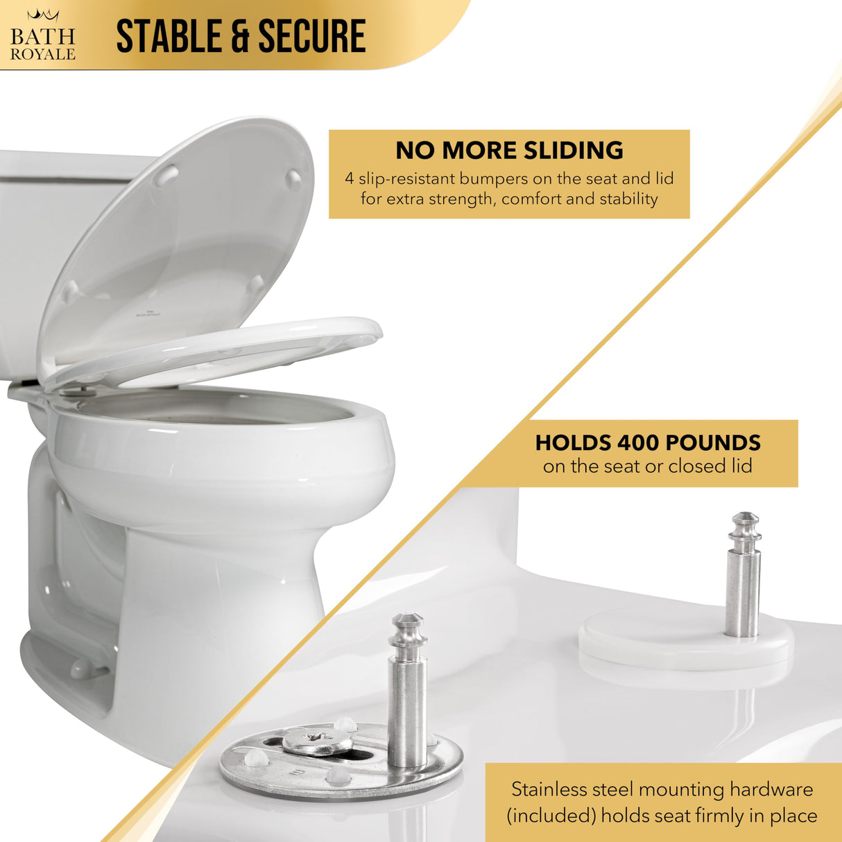 Bath Royale Round Toilet Seat Replacement with Cover BR500-01 Slow Close, Heavy Duty Sturdy, Stain-Resistant, No Jiggle and Easy to Clean, Fits All Toilet Brands, Executive Series - Biscuit/Linen,