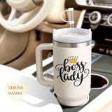 LiqCool Boss Gifts for Women - 40 oz Tumbler with Handle and Straw Lid, Great Gift Idea for Bosses Day, Birthday, Christmas (Cream)