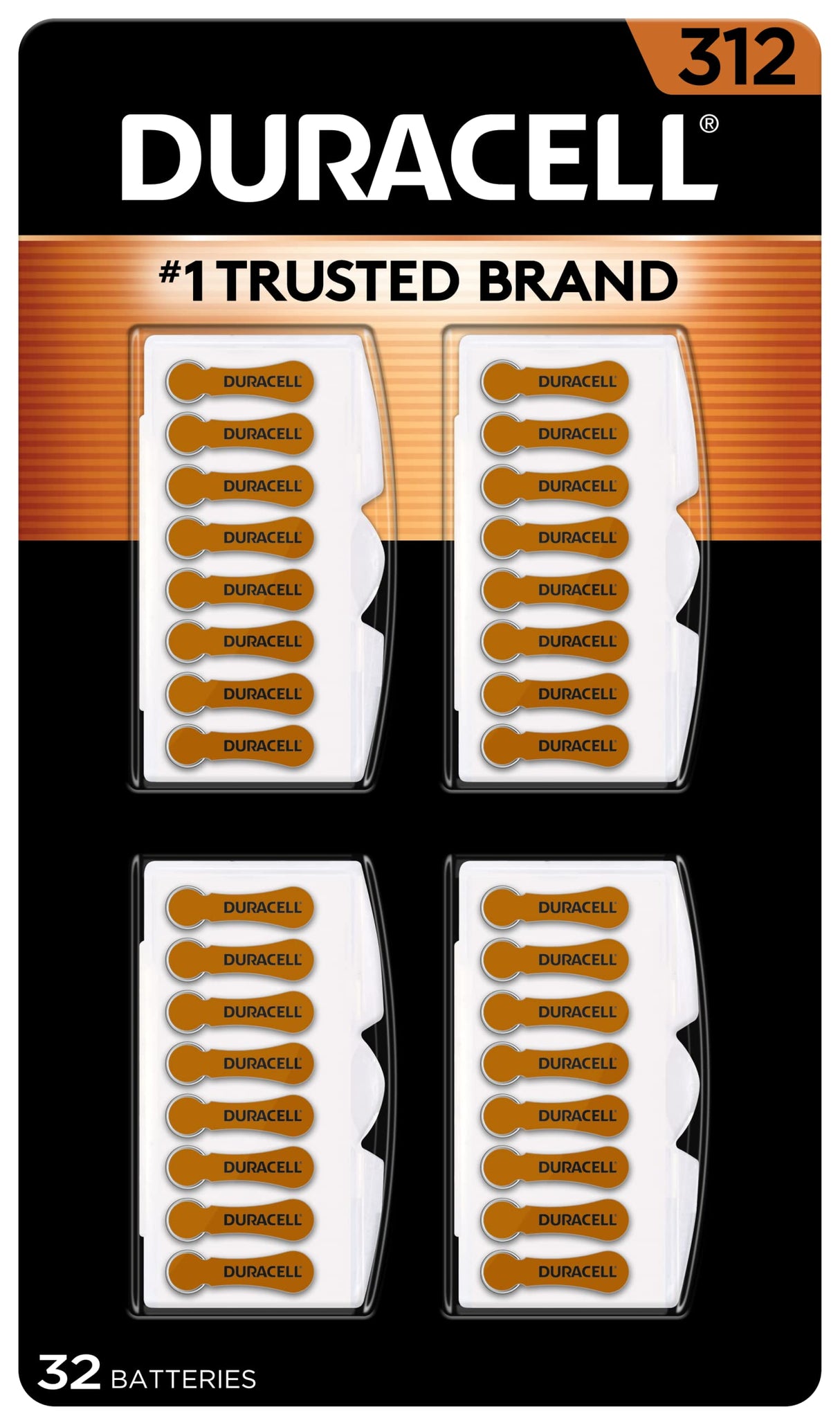 DURACELL Hearing Aid Batteries Brown Size 312, 32 Count Pack, 312A Size Hearing Aid Battery with Long-Lasting Power, Extra-Long EasyTab Install for Hearing Aid Devices