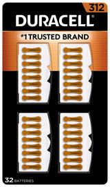 DURACELL Hearing Aid Batteries Brown Size 312, 32 Count Pack, 312A Size Hearing Aid Battery with Long-Lasting Power, Extra-Long EasyTab Install for Hearing Aid Devices