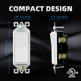 ELEGRP Matte White Single Pole Decorator Light Switch, 15Amp, 120-277V, Decorative Paddle Rocker Switch Replacement, On/Off Wall Switch, Self-Grounding, Residential/Commercial Grade, UL/CUL (10 Pack)