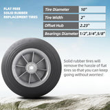 AR-PRO (2-Pack) 10'' x 2'' Flat Free Solid Rubber Tire and Wheel, 3/4" & 5/8" & 1/2" Axles Bore Hole with 2.23" Offset Hub, Replacement 10 Inche Wheel for Dolly Hand Trucks and Wheelbarrows