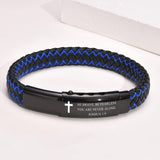 VNOX Christian Gifts For Men - Personalized Religious Gift For Men Inspirational Christian Faith Bible Verse Quote Mens Leather Cross Bracelet, Joshua 1.9