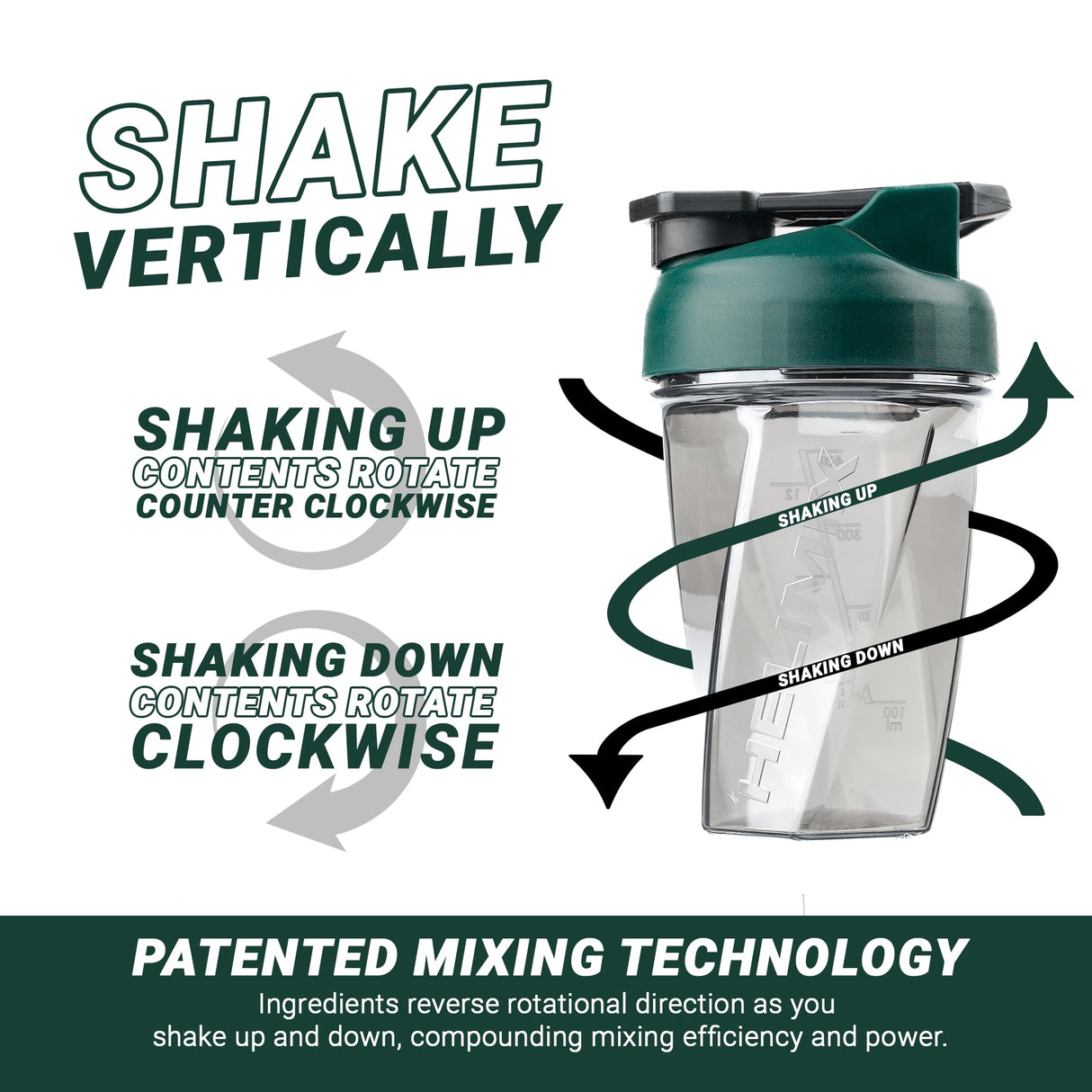 HELIMIX 1.5 Vortex Blender Shaker Bottle Holds Upto 20oz | No Blending Ball or Whisk | USA Made | Portable Pre Workout Whey Protein Drink Shaker Cup | Mixes Cocktails Smoothies Shakes | Top Rack Safe