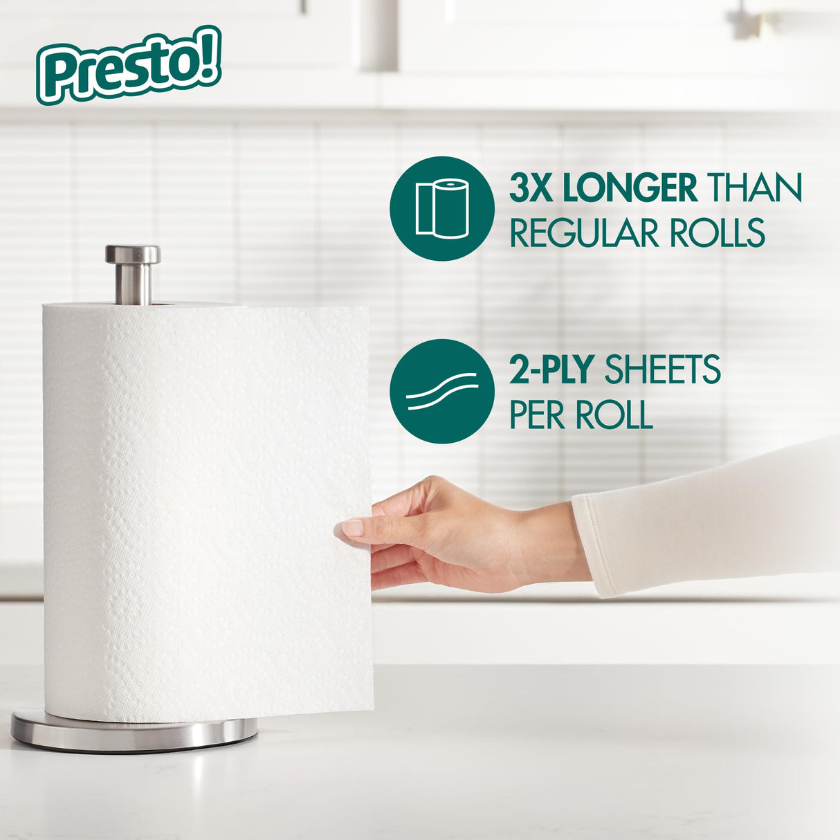 Amazon Brand - Presto! Flex-a-Size Paper Towels, 158 Sheet Huge Roll, 12 Rolls (2 Packs of 6), Equivalent to 38 Regular Rolls, White