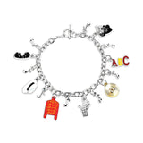 Music Inspired Charm Bracelet, Silver Chain with Red Jacket, Hat, Glove, BAD Charms, 7.29 Inch