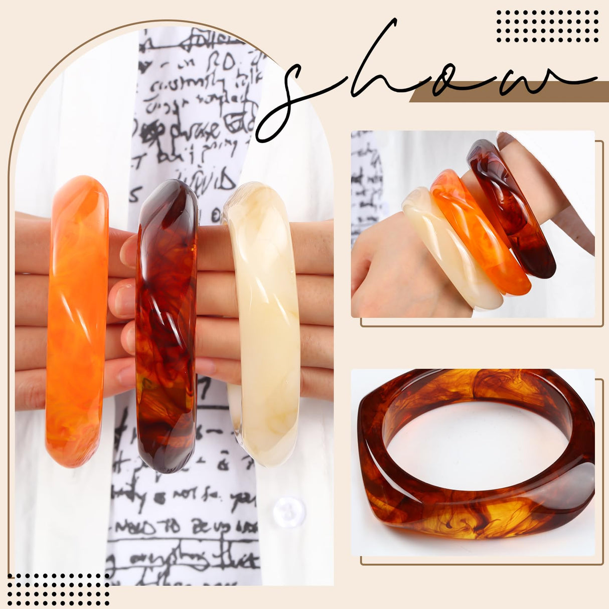 Liliaafar 8 Pcs Colorful Acrylic Resin Chunky Bangle Bracelets for Women Big Irregular Resin Bangles Trendy Stack Statement Punk Geometric Wristband Jewelry Gift Set(Square,Natural Color)