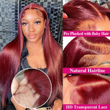 30 Inch 99j Burgundy 13x6 HD Lace Front Wigs Human Hair 250% Density Straight Burgundy Wig Human Hair Wigs for Black Women Glueless Wigs Human Hair Pre Plucked Pre Cut Frontal Wigs With Baby Hair