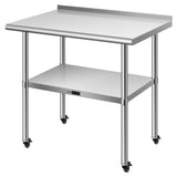 VIVOHOME 24 x 36 Inch Stainless Steel Work Table with Backsplash, Prep Commercial Table with Wheels for Restaurant, Hotel, Home and Warehouse
