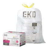 EKO 21 Gallon / 80 Liter Drawstring Trash Bags, Extra-Strong Garbage Bags, Fresh Floral Scent with Continuous Odor Control, 60 Count Easy-Dispense Roll for Kitchen and Household Use, Code G, White