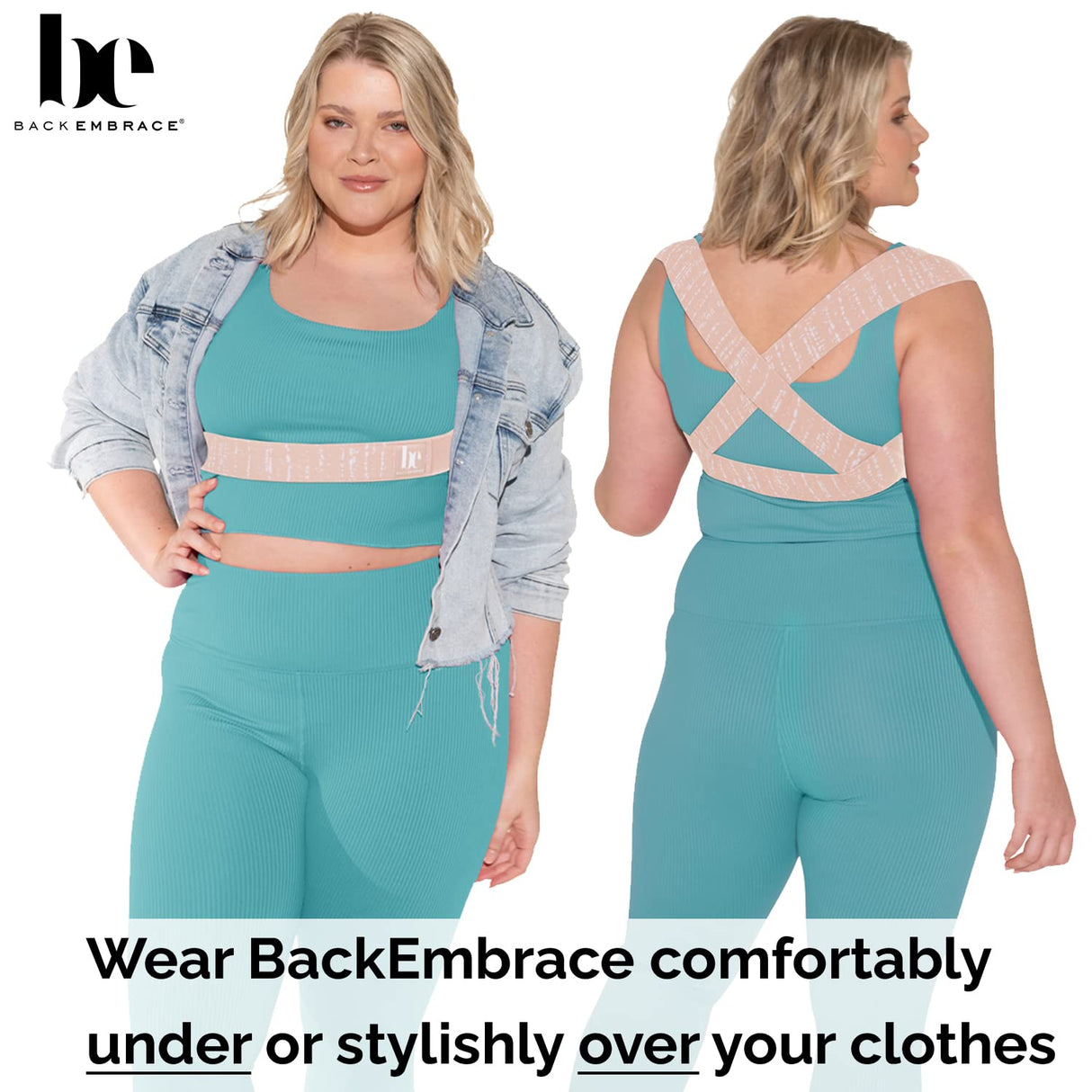 BackEmbrace Posture Corrector for Women and Men - Made in USA - Slim and Adjustable Shoulder Brace - Back Brace for Back Pain Relief - Sand Drizzle M/L