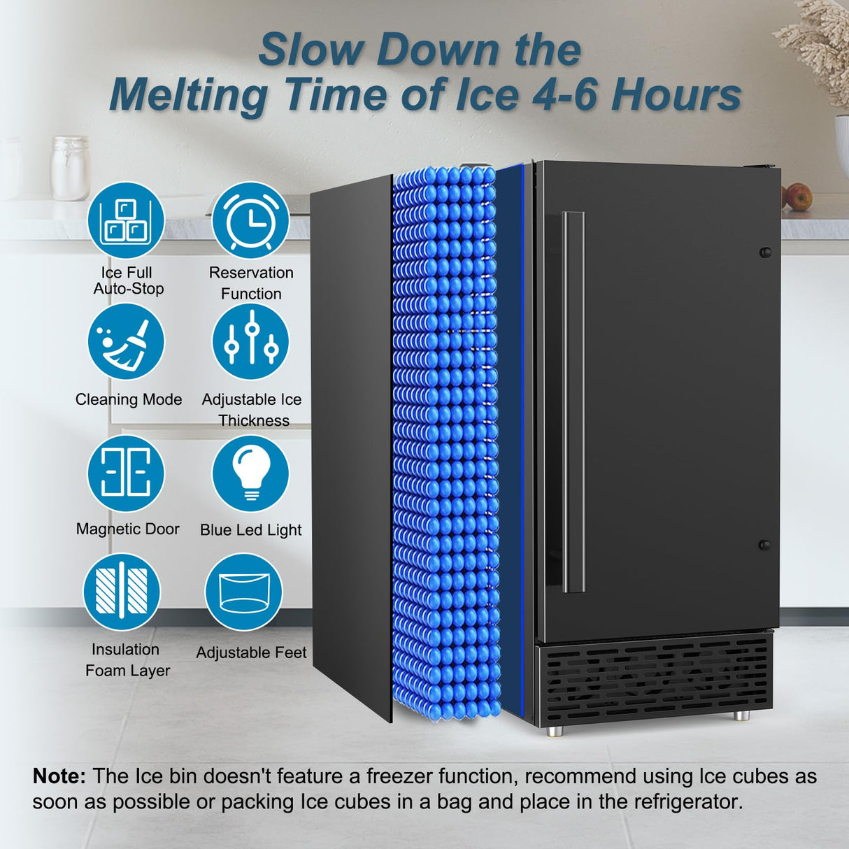 Commercial Ice Maker Machine 120 LBS/24H, 40 Ice Trays 60 LBS Cold Preservation Bin for 4-6 H, Freestanding Undercounter Ice Maker Stainless Steel, Ice Machine for Restaurant Bar Kitchen Cafe, Black