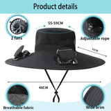 Hat with Fans Solar Power, Solar Fan Hat for Men Women, 2 Solar Fan Sun & USB Charging Sombrero Con Ventilador Solar (US, Alpha, One Size, Large, Petite Plus Size, Black)