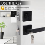 Exterior Door Lock Set,Combo Lock-Heavy Duty Black Door Handle and Single Cylinder Deadbolt Lock,Keyed Alike Door Locks for Front Door(Matte Black,2Pack Set)