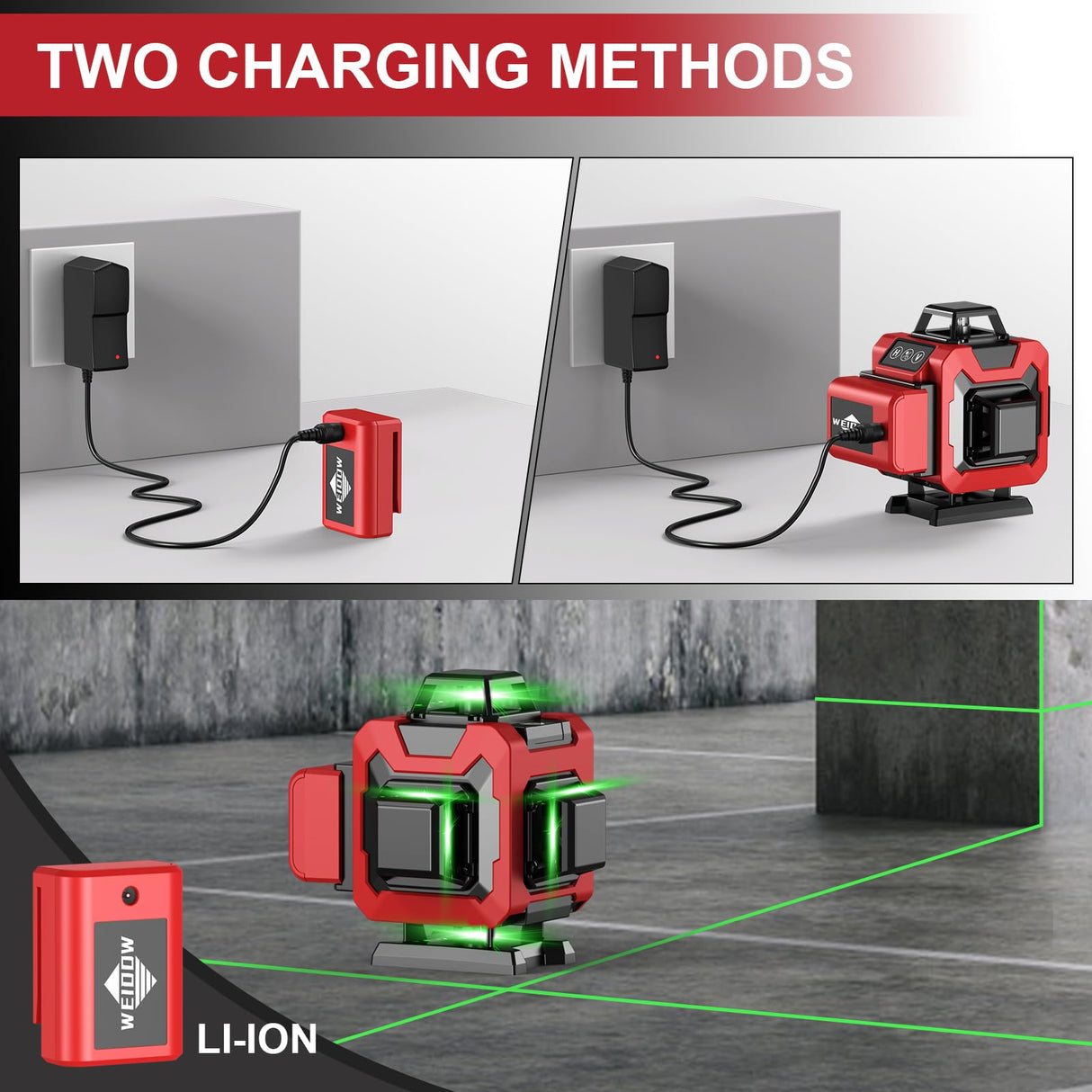 weiddw Laser Level with Tripod, Self Leveling Laser Level 4x360°, Green Line Laser 4D Laser Leveler Tool with 2Pcs Lithium Batteries for Picture Hanging, Tile, Home Renovation, Indoor
