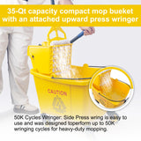 KeFanta 35 Quart Commercial Mop Bucket with Side Press Wringer on Wheels,Yellow,Include Heavy Duty Industrial Mop for Floor Cleaning,Household,Business,Restaurants and Janitorial Use
