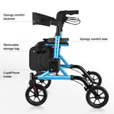 WALK MATE Rollator Walker for Seniors with Cup Holder, Upgraded Thumb Press Button for Height Adjustment, 4 x 8 Wheels Walker with Seat Padded Backrest Folding Lightweight Walking Aid, Blue
