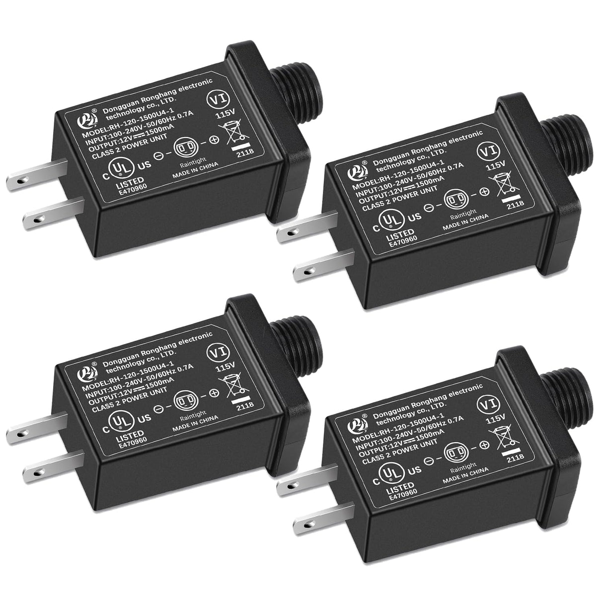 [4Pack] Replacement Yard Inflatable Adapter - 1.5A Transformer US Plug for Halloween Christmas Thanksgiving Inflatables, Class 2 Power Supply 120vac 60hz for LED Light