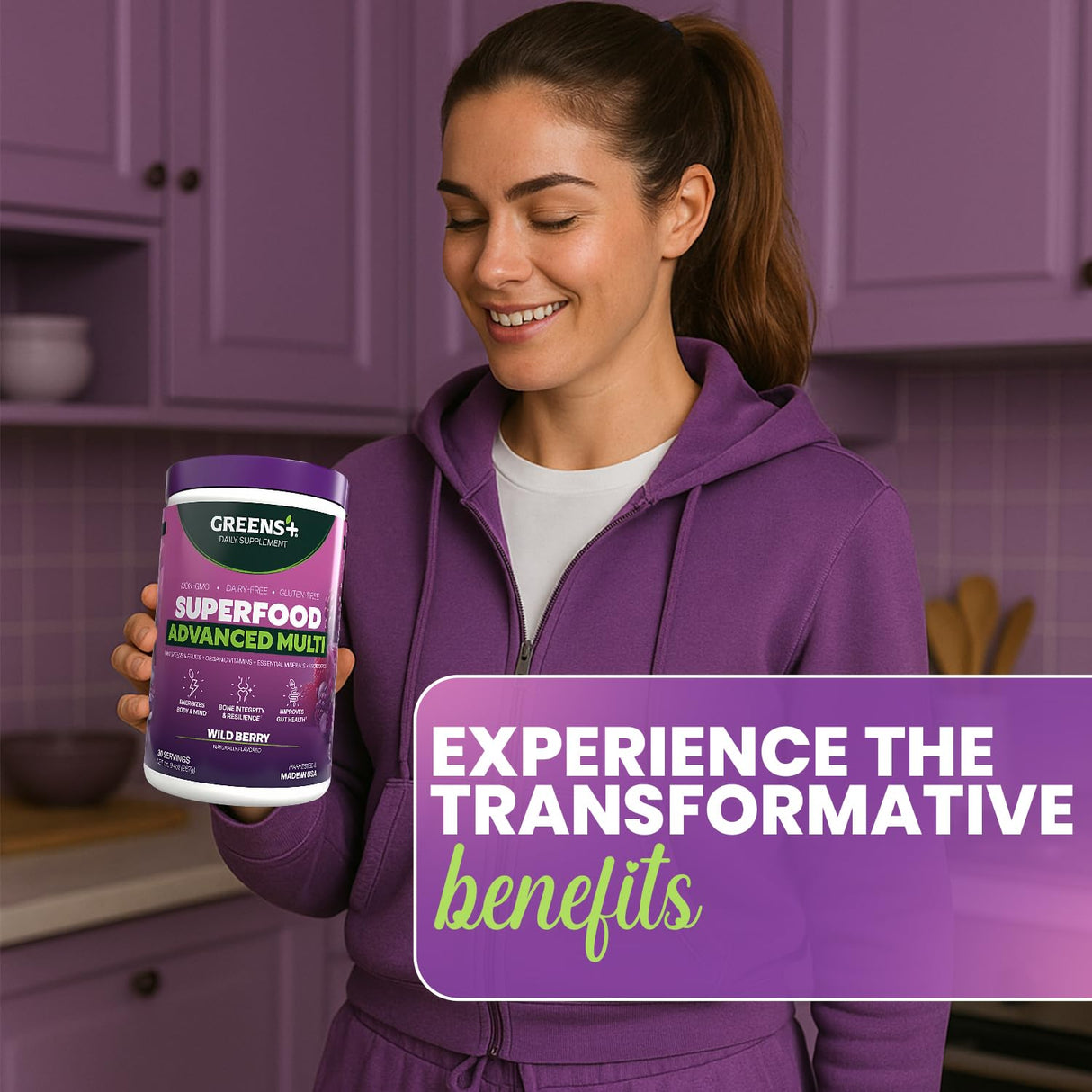 Greens+ Advanced Multi Wild Berry Superfood Powder, Organic Blend, Vegan, Non-GMO, Soy-Free, Dairy-Free, Gluten-Free, Dietary Supplement with Vitamins & Minerals, 9.4 oz