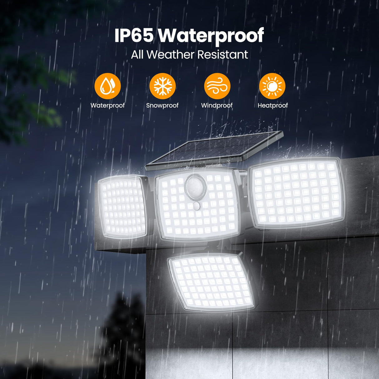 Onforu Solar Lights Outdoor 3000LM 4 Heads Motion Sensor Outdoor Lights, Remote Control, 3 Mode, Solar Security Wall Lights, IP65 Waterproof Flood Lights, Garden, Backyard, 2 Pack