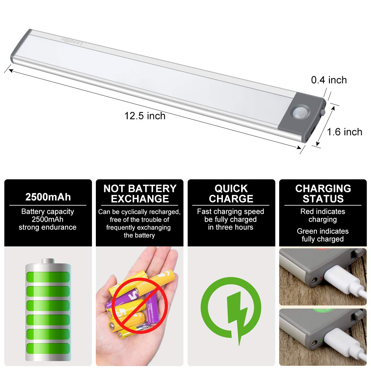 54-LED Motion Sensor Cabinet Light,Under Counter Closet Wireless USB Rechargeable Kitchen Night Lights,Battery Powered for Wardrobe,Cabinet,Cupboard（Warm Light）-2Pack