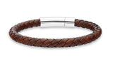 Miabella Genuine Italian Braided Leather Bracelet for Men, Stainless Steel Clasp, Made in Italy (Brown, Medium - 8" Length)
