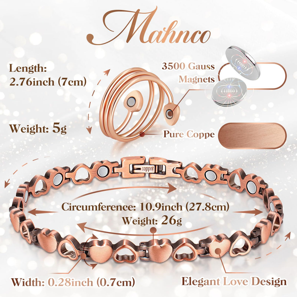 Copper Anklet for Women Magnetic Copper Ankle & Lymphatic Drainage Ring with 3500 Gauss Magnets 100% Solid Pure Copper Jewelry Gift with Adjustment Tool