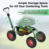 PeacefulHues Garden Scooter Rolling Work Seat – 360° Swivel Garden Cart with Wheels, Tool Tray & Steering Handle – Heavy Duty Outdoor Stool for Planting, Weeding & Yard Work