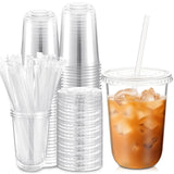 Ziliny 50 Sets Clear Plastic Cups with Lids and Straws, Disposable Iced Coffee Cups Drinking PET for Cold Drinks, Juice, Smoothie, Coffee Shops, Party, Christmas(Clear,16 oz)