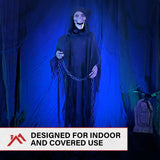 Haunted Hill Farm Life-Size Scary Grim Reaper with Chain, Halloween Animatronic with Touch Activated Lights and Sounds, Battery Operated Indoor or Covered Outdoor Halloween Decorations, Halloween Prop